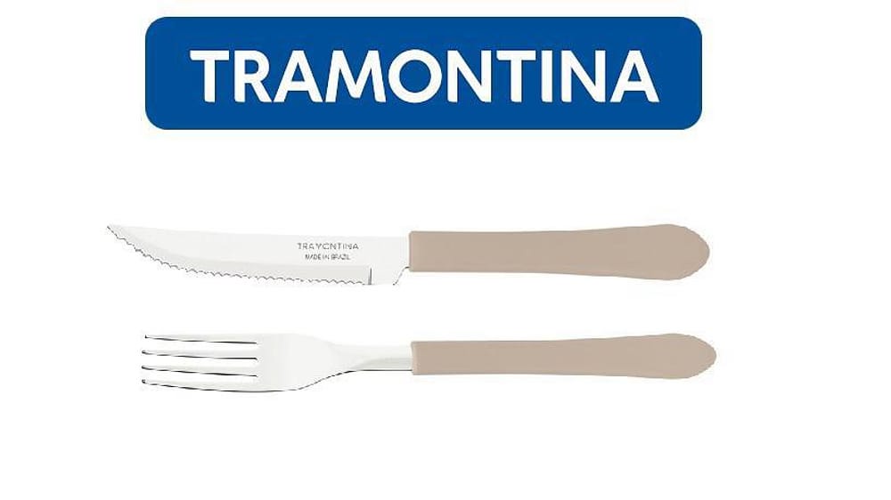 Kit Restaurante 20 Talheres Tramontina 10 Facas + 10 Garfos Cinza