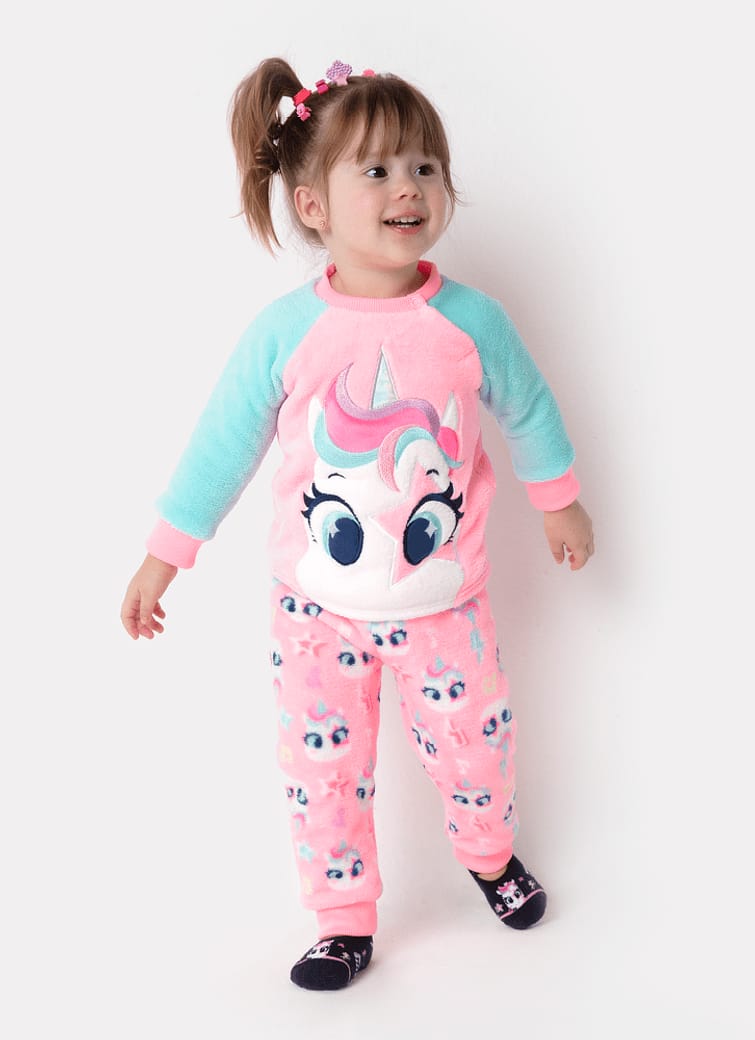 Pijama Manga Longa Bebê Menina Soft Unicórnio Popstar