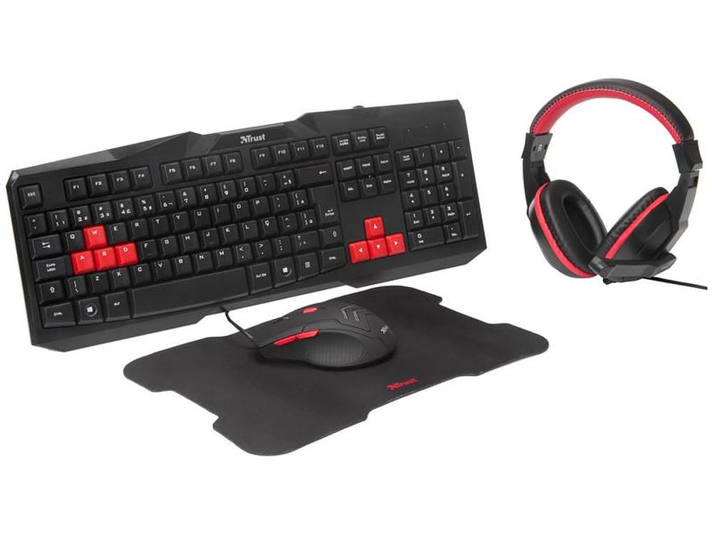 Kit Gamer Trust Teclado e Mouse com Headset - Mouse Pad ZIVA + Rainbow Six Siege Starter Edition