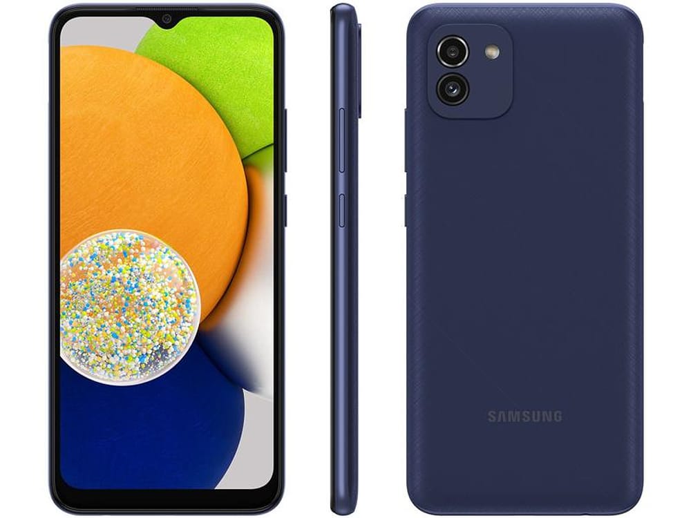 Smartphone Samsung Galaxy A03 64GB Azul 4G Octa-Core 4GB RAM Tela 6,5” Câm. Dupla + Sefie 5MP