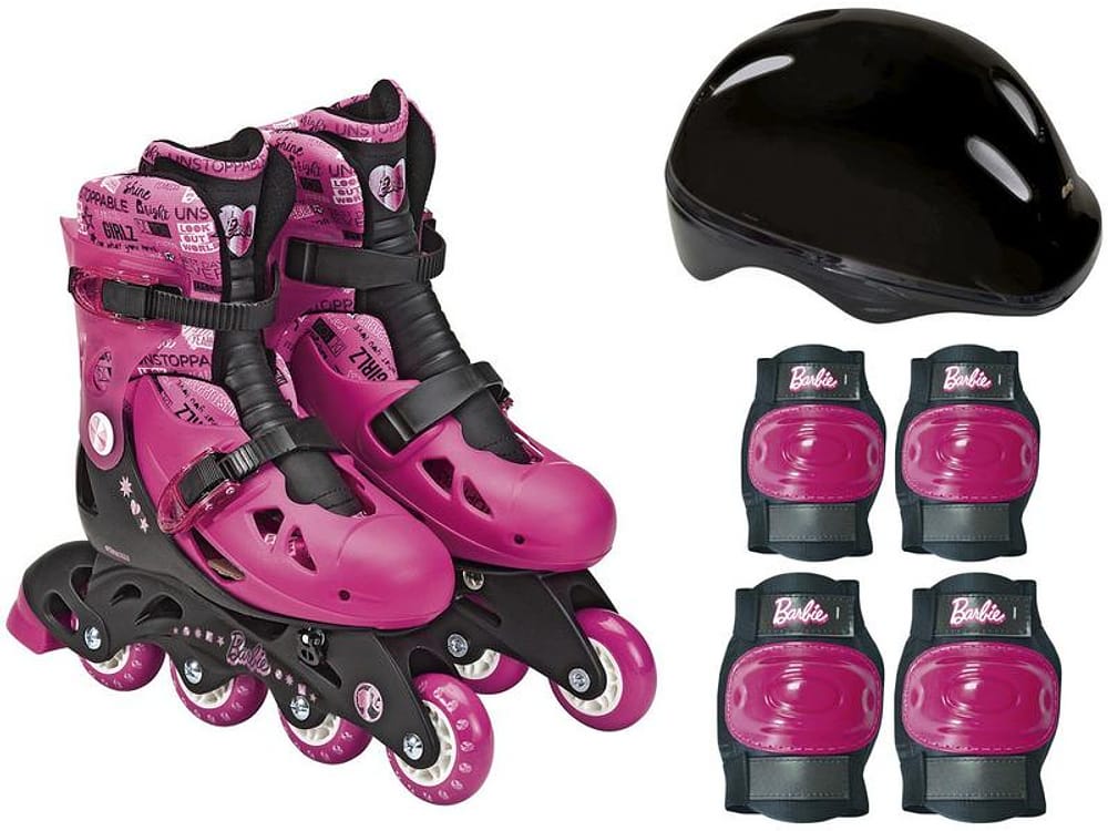 Patins In Line Infantil Barbie Fun Rosa e Preto com Acessórios