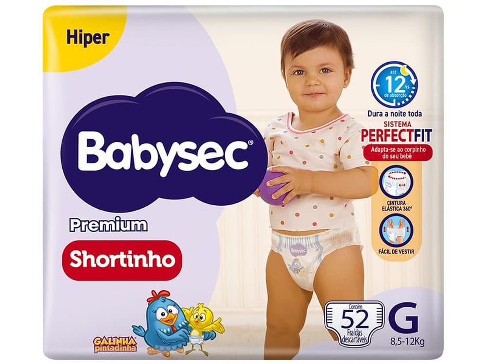 Fralda Shortinho BabySec Premium Galinha - Pintadinha G 8,5 a 12kg 52 Unidades