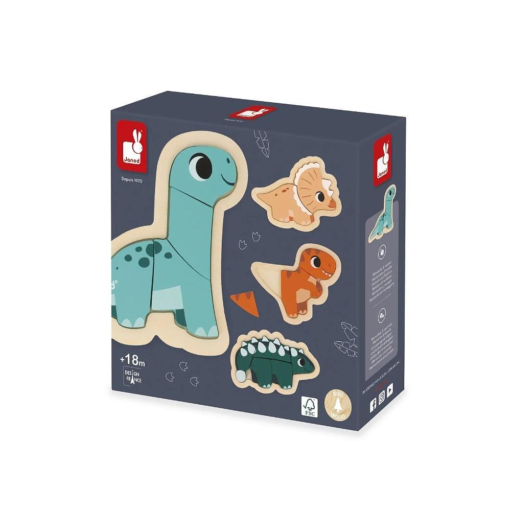 Quebra-Cabeça - Encaixa Formas Madeira - Baby Dinos - Janod