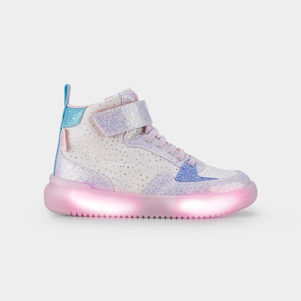 Abotinado Infantil de Luz High Sneackers Branco com Glitter