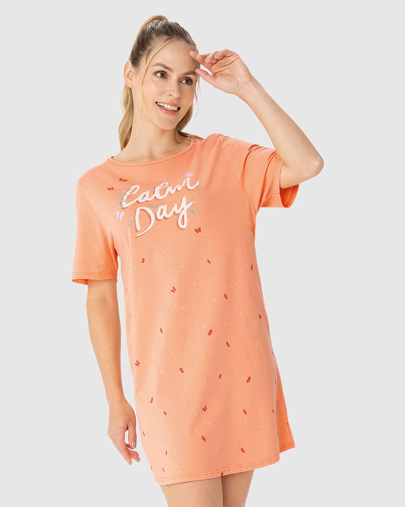 Camisola Feminina Manga Curta Calm Day Em Algodão