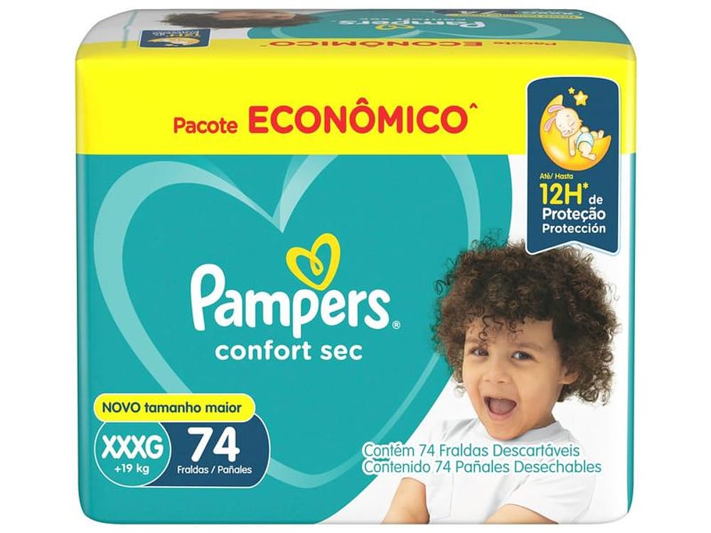 Fralda Pampers Confort Sec Noturna XXXG 19kg 74 Unidades