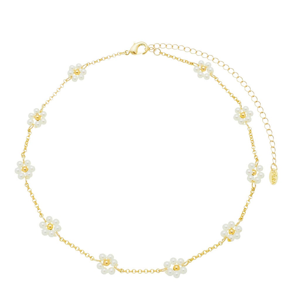 CHOKER FLOR MINI PÉROLAS FOLHEADO A OURO 18K ALICE