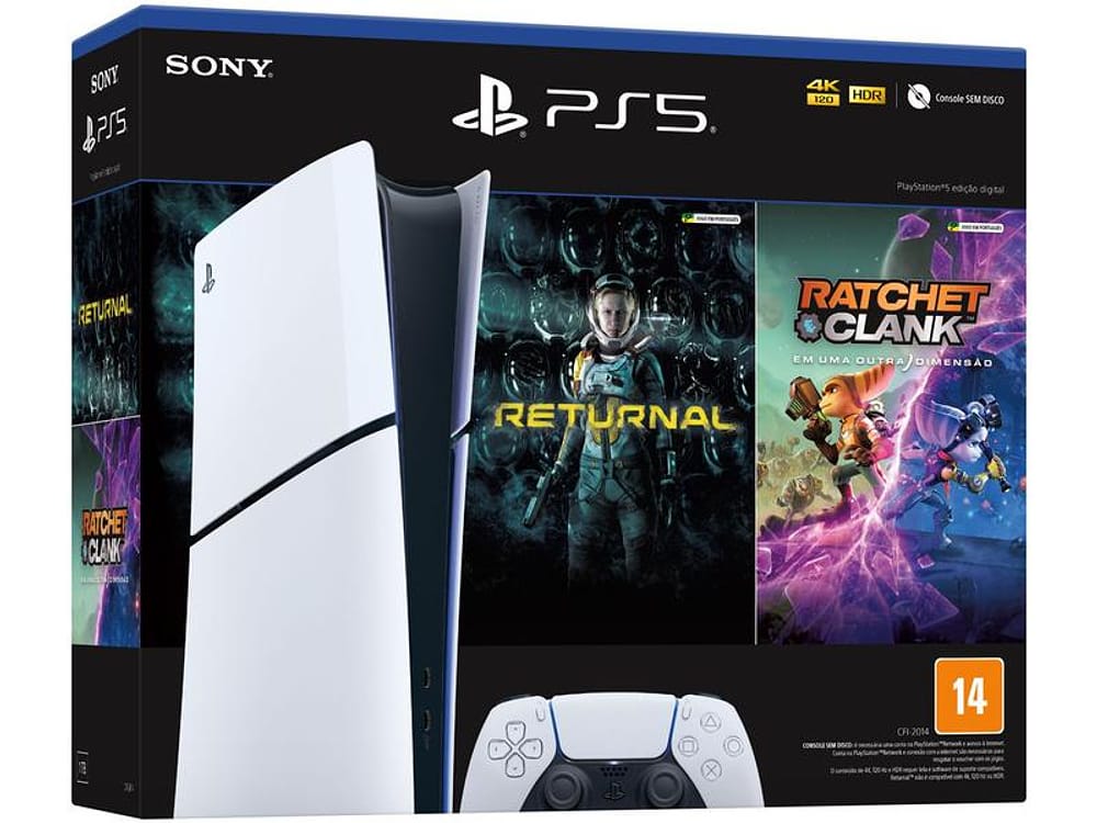 PlayStation 5 Slim Edição Digital 2024 1TB 1 Controle Branco Sony com 2 Jogos