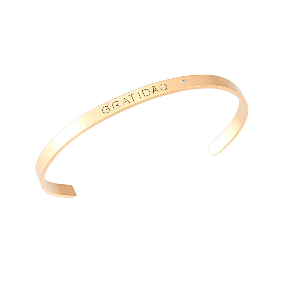 Bracelete Gratidão com ponto de luz em zirconia banhado em ouro 18k Pulseira