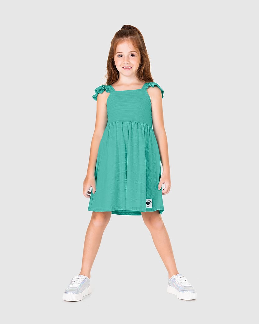 Vestido Infantil Alça Com Babado Em Malha Texturizada Malwee Kids