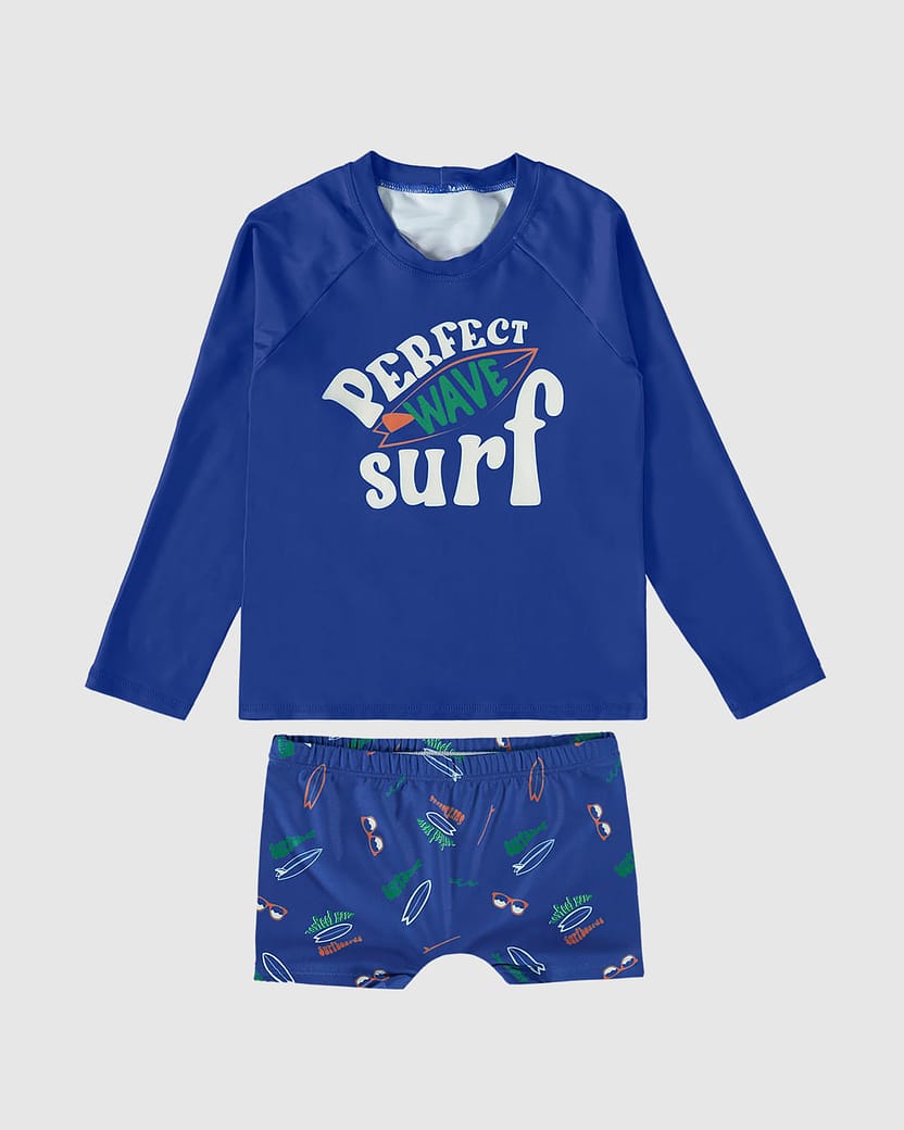 Conjunto Infantil Menino Camiseta + Sunga Estampada Malha UV50+ Malwee Kids